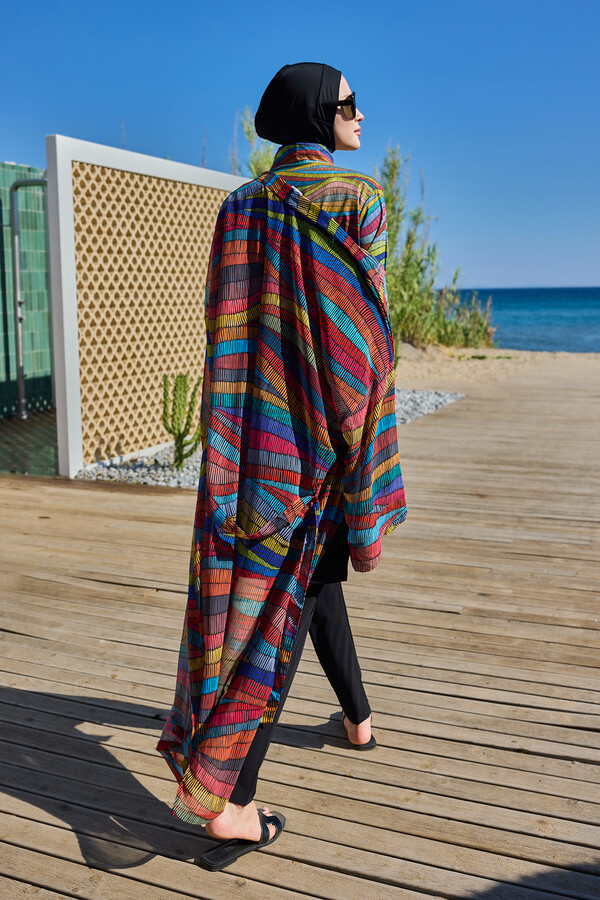 Remsa Tesettür Mayo Üzerine Tek Kaftan Kimono Pareo Siyah03 RP022 Puket - Thumbnail