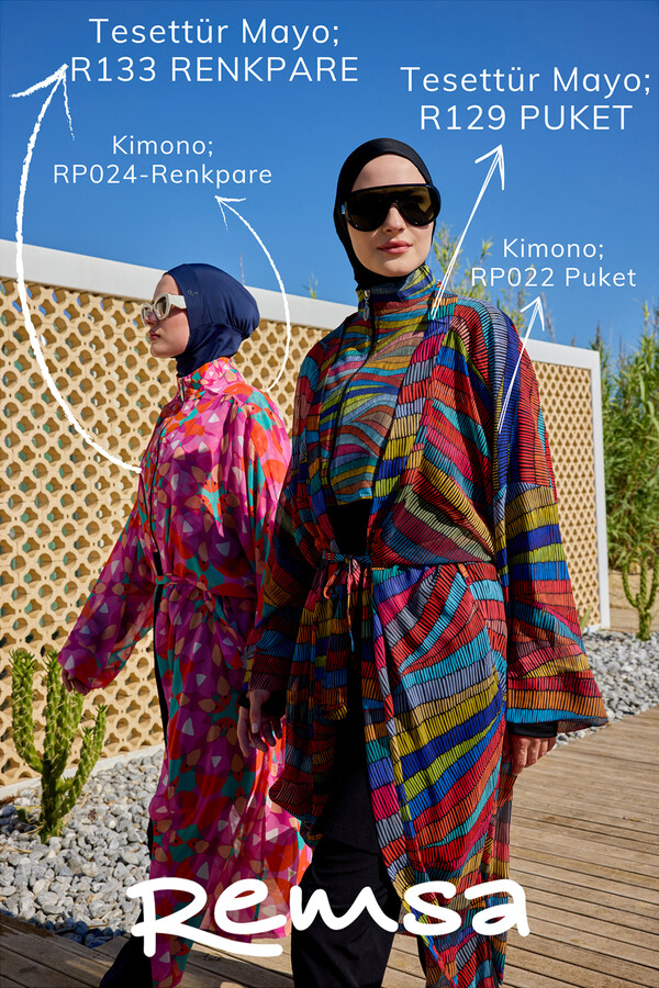 Remsa Tesettür Mayo Üzerine Tek Kaftan Kimono Pareo Siyah03 RP022 Puket - Thumbnail
