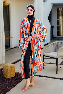 Remsa Mayo - Remsa Tesettür Mayo Üzerine Tek Kaftan Kimono Pareo Turuncu RP027 Lotus Remsa Mayo - Remsa Tesettür Mayo Üzerine Tek Kaftan Kimono Pareo Turuncu RP027 Lotus