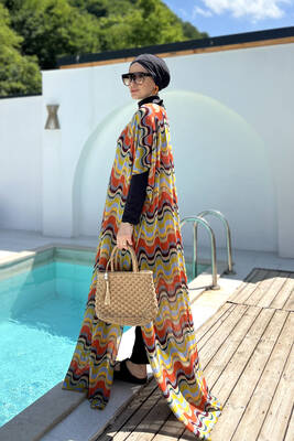 Remsa Mayo - Remsa Tesettür Mayo Üzerine Triko Örme Tek Kaftan Pareo 430-T10 Renkli (1)