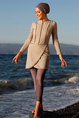 Remsa - Remsa Three pieces Skirted Lycra Fully Covered Swimsuit 900-HLM-07 Grey Remsa - Remsa Three pieces Skirted Lycra Fully Covered Swimsuit 900-HLM-07 Grey