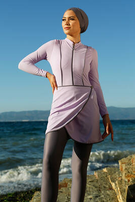 Remsa - Remsa Three pieces Skirted Lycra Fully Covered Swimsuit 900-HLM-08 Lilac