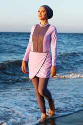 Remsa Mayo - Remsa Triple Skirted Lycra Fully Covered Swimsuit 900-HLM-06 Rose Grey