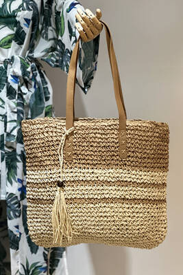 Remsa - Remsa Two-Tone Straw Beach Bag 015 Camel Beige (1)
