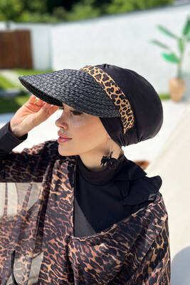 Remsa - Remsa Visor Knitted Straw Hat Sunscreen Visor RŞ-101 Black Leopard