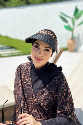 Remsa - Remsa Visor Knitted Straw Hat Sunscreen Visor RŞ-101 Black Leopard (1)