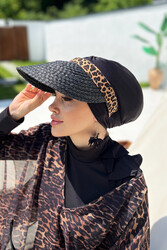 Remsa Mayo - Remsa Visor Knitted Straw Hat Sunscreen Visor RŞ-101 Black Leopard
