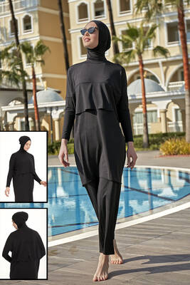 Remsa - Remsa Wide Leg Fully Covered Hijab Swimsuit Slit R072 AyşeNur Remsa - Remsa Wide Leg Fully Covered Hijab Swimsuit Slit R072 AyşeNur