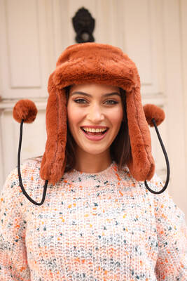 Remsa - Remsa Women's Fur Plush Hat with Headphones RKŞ-04 Tile (1)