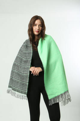 Remsa - Reversible Houndstooth Pattern Scarf Shoulder Shawl 70x185 cm 1212 Neon Green