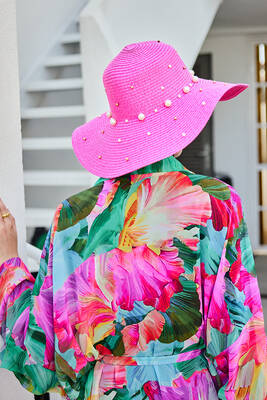 Remsa - Ribbon Embellished Straw Hat Fuchsia RŞ-62 (1)