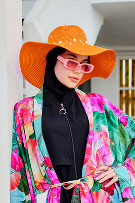 Remsa - Ribbon Embellished Straw Hat Orange RŞ-62 Remsa - Ribbon Embellished Straw Hat Orange RŞ-62