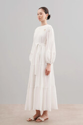 Lale Butik - Roche Katlı Elbise 8002 Beyaz