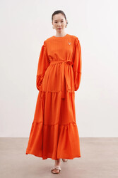 Lale Butik - Roche Katlı Elbise 8002 Oranj