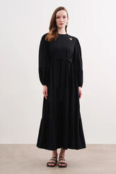 Lale Butik - Roche Katlı Elbise 8002 Siyah
