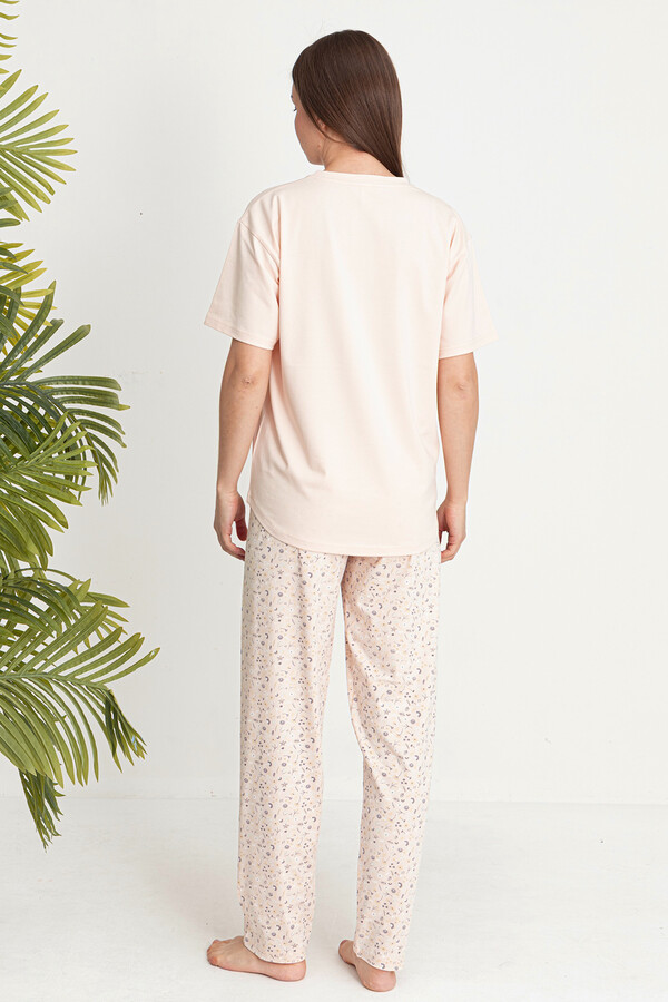 Salmon Premium Fabric Short Sleeve Pajama Set 26191 - Thumbnail