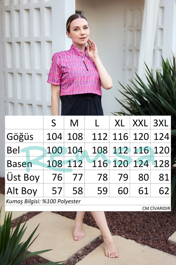 Short Sleeve Half-Covered Modest Swimwear Set - Thumbnail