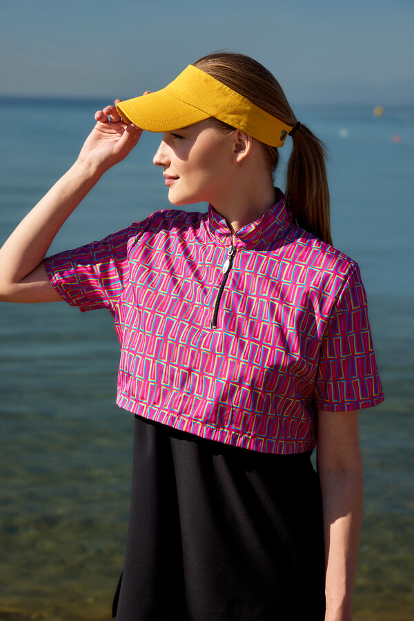 Short Sleeve Half-Covered Modest Swimwear Set - Thumbnail