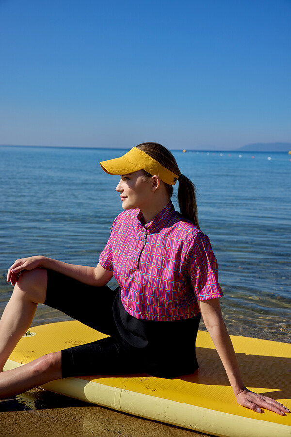 Short Sleeve Half-Covered Modest Swimwear Set - Thumbnail