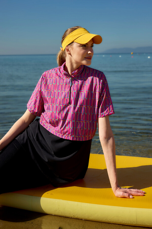Short Sleeve Half-Covered Modest Swimwear Set - Thumbnail