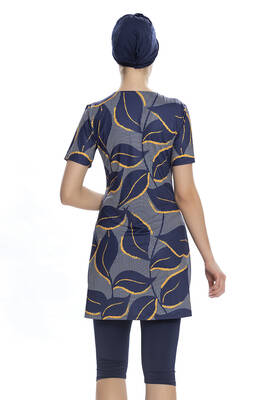 Armes - Short-Sleeve Legging-Style Semi-Covered Swimsuit 202-504 Navy Blue (1) Armes - Short-Sleeve Legging-Style Semi-Covered Swimsuit 202-504 Navy Blue (1)