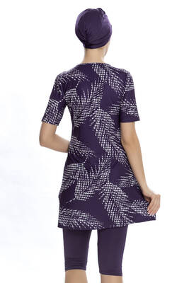 Armes - Short-Sleeve Legging-Style Semi-Covered Swimsuit 206-23 Purple (1)