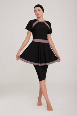 Remsa - Short Sleeve Leggings Half Covered Dress Swimsuit Sereny 3904 Black (1)