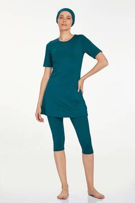 Maresiva - Short Sleeve Leggings Half-Covered Swimsuit Walt 0572 Dark Green (1)