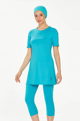 Maresiva - Short Sleeve Leggings Half-Covered Swimsuit Walt 0572 Mint Maresiva - Short Sleeve Leggings Half-Covered Swimsuit Walt 0572 Mint