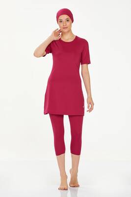 Maresiva - Short Sleeve Leggings Half Covered Swimsuit Walt 0572 Plum (1)