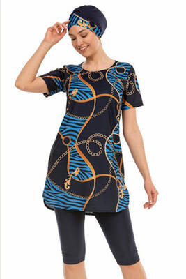 Armes - Short Sleeve Leggings Modest Swimsuit 210-514 Navy Blue Armes - Short Sleeve Leggings Modest Swimsuit 210-514 Navy Blue