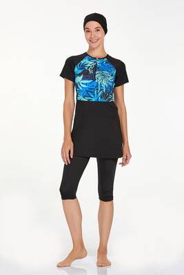 Adasea - Short Sleeve Lycra Tights Half Covered Swimsuit Leyre 3921 Black (1) Adasea - Short Sleeve Lycra Tights Half Covered Swimsuit Leyre 3921 Black (1)