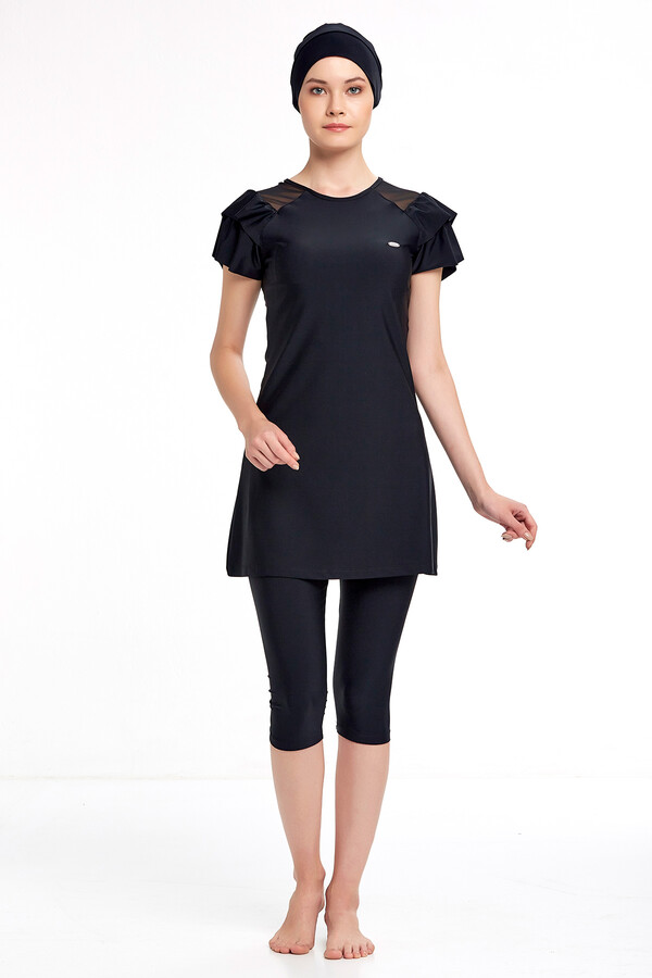 Short Sleeve Lycra Tights Swimsuit Half Covered Swimsuit 3205 - Thumbnail