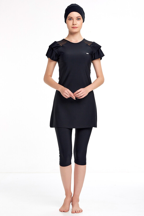 Short Sleeve Lycra Tights Swimsuit Half Covered Swimsuit 3205 - Thumbnail