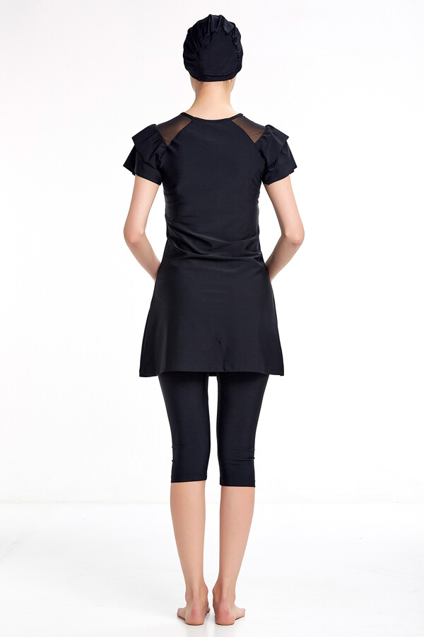 Short Sleeve Lycra Tights Swimsuit Half Covered Swimsuit 3205 - Thumbnail