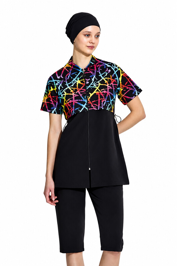 Short-Sleeve Modest Swimsuit with Swim Cap - Thumbnail