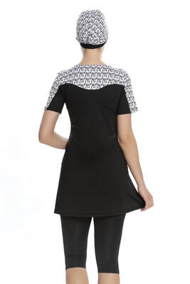 Armes - Short Sleeve Semi-Covered Modest Swimsuit 203-01 Black (1) Armes - Short Sleeve Semi-Covered Modest Swimsuit 203-01 Black (1)