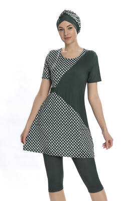 Armes - Short Sleeve Semi-Covered Modest Swimsuit 204-29 Khaki Armes - Short Sleeve Semi-Covered Modest Swimsuit 204-29 Khaki