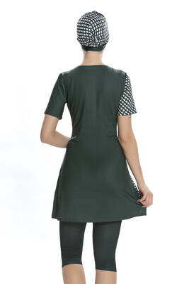 Armes - Short Sleeve Semi-Covered Modest Swimsuit 204-29 Khaki (1) Armes - Short Sleeve Semi-Covered Modest Swimsuit 204-29 Khaki (1)