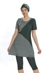 Armes - Short Sleeve Semi-Covered Modest Swimsuit 204-29 Khaki