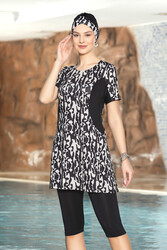 Armes - Short Sleeve Semi Covered Swimsuit 1156-176 Black