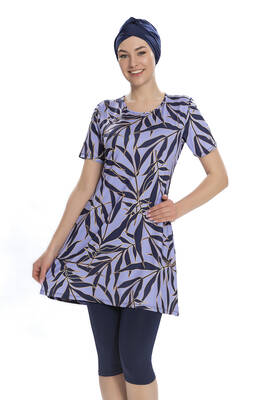 Armes - Short Sleeve Semi Covered Swimsuit 201-501 Lilac Armes - Short Sleeve Semi Covered Swimsuit 201-501 Lilac