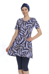Armes - Short Sleeve Semi Covered Swimsuit 201-501 Lilac