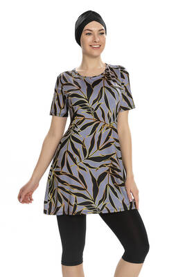 Armes - Short Sleeve Semi-Covered Swimsuit 201-502 Black