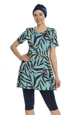 Armes - Short Sleeve Semi-Covered Swimsuit 201-503 Navy Blue