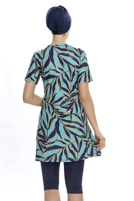 Armes - Short Sleeve Semi-Covered Swimsuit 201-503 Navy Blue (1)