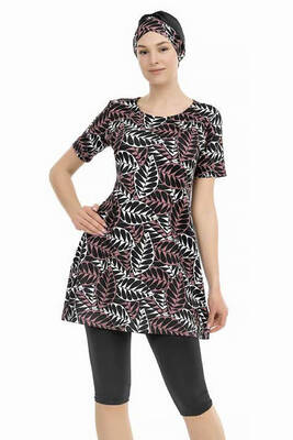 Armes - Short Sleeve Semi Covered Swimsuit 207-511 Black (1) Armes - Short Sleeve Semi Covered Swimsuit 207-511 Black (1)