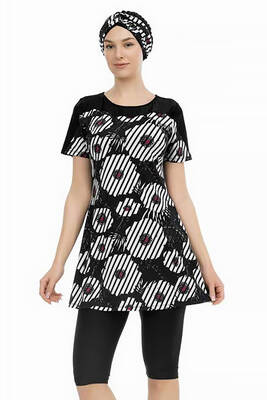 Armes - Short Sleeve Semi Covered Swimsuit 211-516 Black 