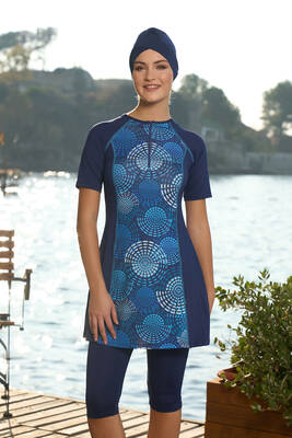 Estiva - Short-Sleeve Semi-Covered Swimsuit 24824 Navy Blue Estiva - Short-Sleeve Semi-Covered Swimsuit 24824 Navy Blue