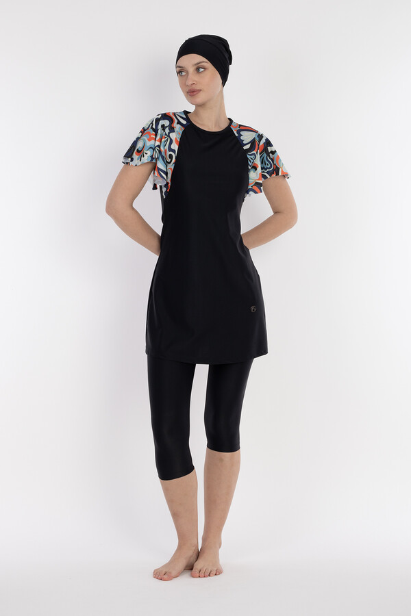 Short-Sleeve Semi-Covered Swimsuit - Thumbnail